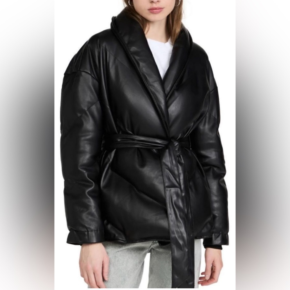 BLANK NYC The Love Doctor Black Vegan Faux Leather Puffer Coat Jacket Medium NWT